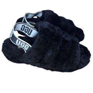 UGG Black Fluffy Slippers Cozy Comfort Size: 7